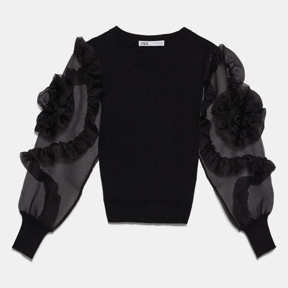 Zara, organza sleeve sweater, S NWOT - Picture 7 of 9